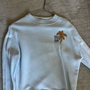 Sandro Sky Blue Sweatshirt with Gold Palm Embroidery